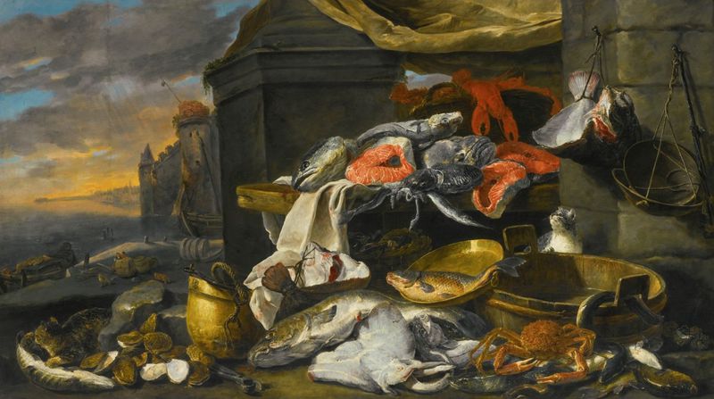 Datei:Fish, oysters, a crab and a lobster with cats... by Jan Fyt.jpg