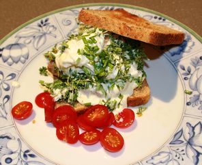 Schweinefilet-Burger mit pochiertem Kresse-Schnittlauch-Ei