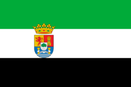 Flag of Extremadura (with coat of arms).svg