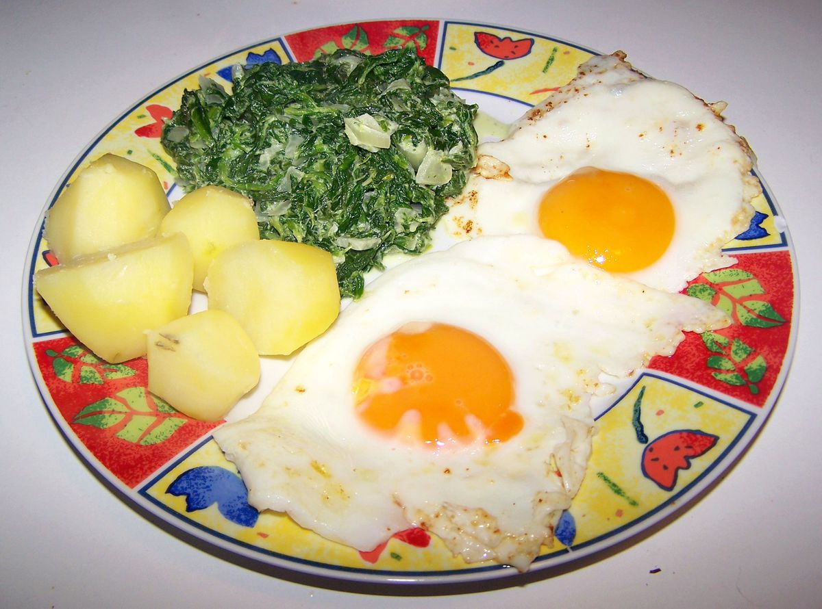 Spiegeleier mit Spinat und Salzkartoffeln – Koch-Wiki
