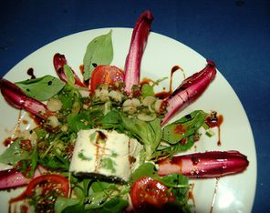 Ziegenfrischkäseterrine auf Salat