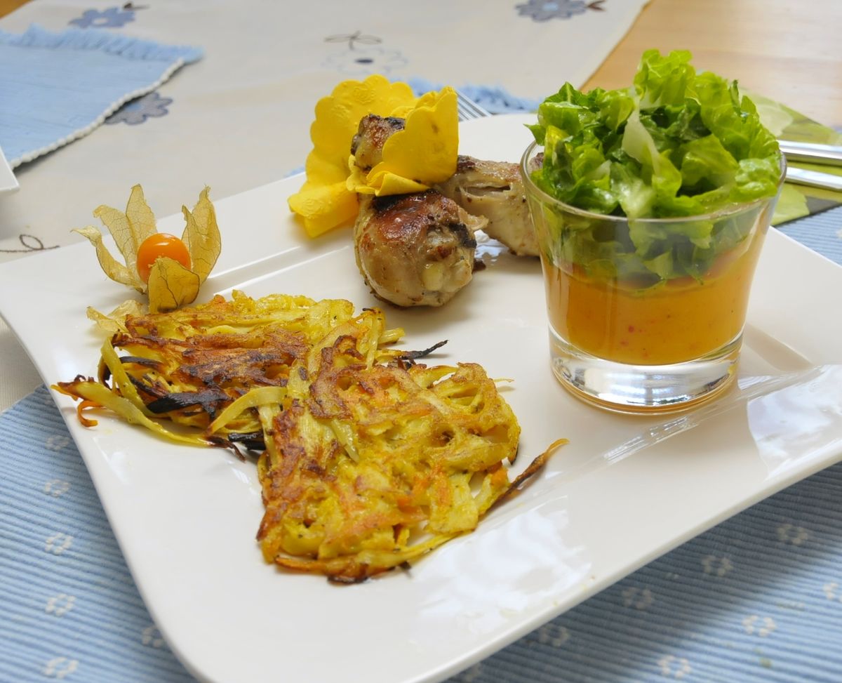 Hähnchenschenkel mit Röstis und Mango-Chutney – Koch-Wiki